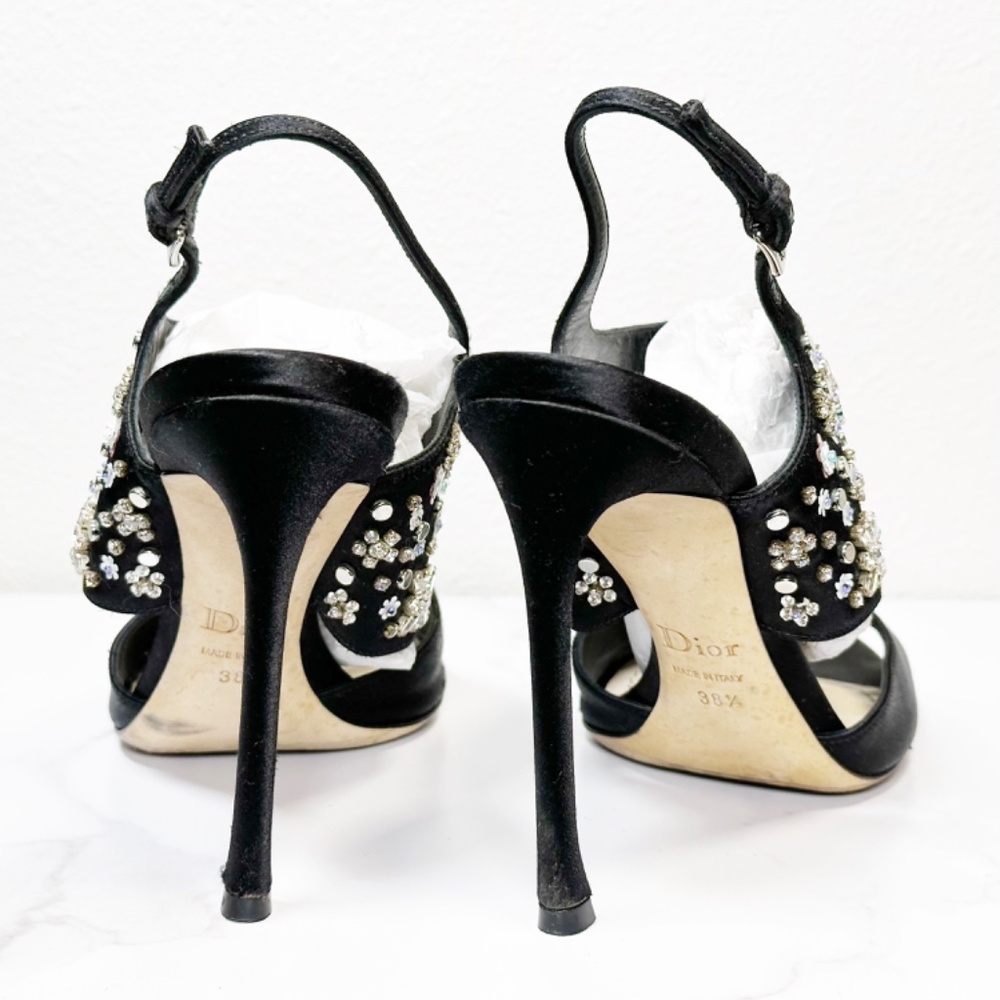 Christian Dior Sequin & Crystal Embellished Open Toe Sandals/Heels (Black) - Picture 5 of 7